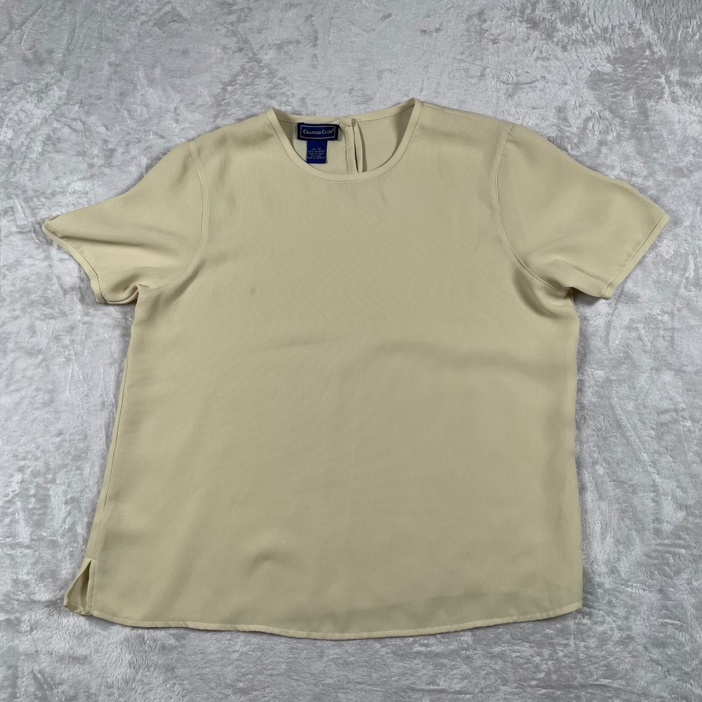 Charter Club Women's Size 12 Beige Short Sleeve Blouse Career Casual